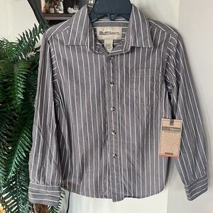 Brand New Ruff Hewn Button Down Shirt Brown Striped Long Sleeve Casual Dress